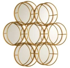 Décor Mural Multi-cercles Miroir Et Métal Doré Kaïra L 112 X H 83 X P 3 Cm