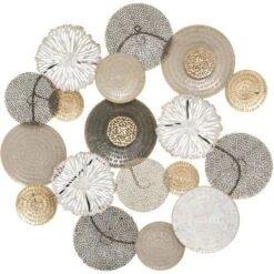 Décoration Murale En Métal Leana - 80 X 80 Cm - Gris, Blanc Et Beige