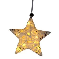 Suspension De Noël étoile En Raphia - 10 LED - 40 Cm - Blanc